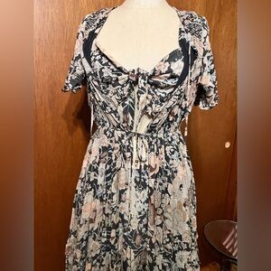 Spell Black and Pink Floral Midi Dress